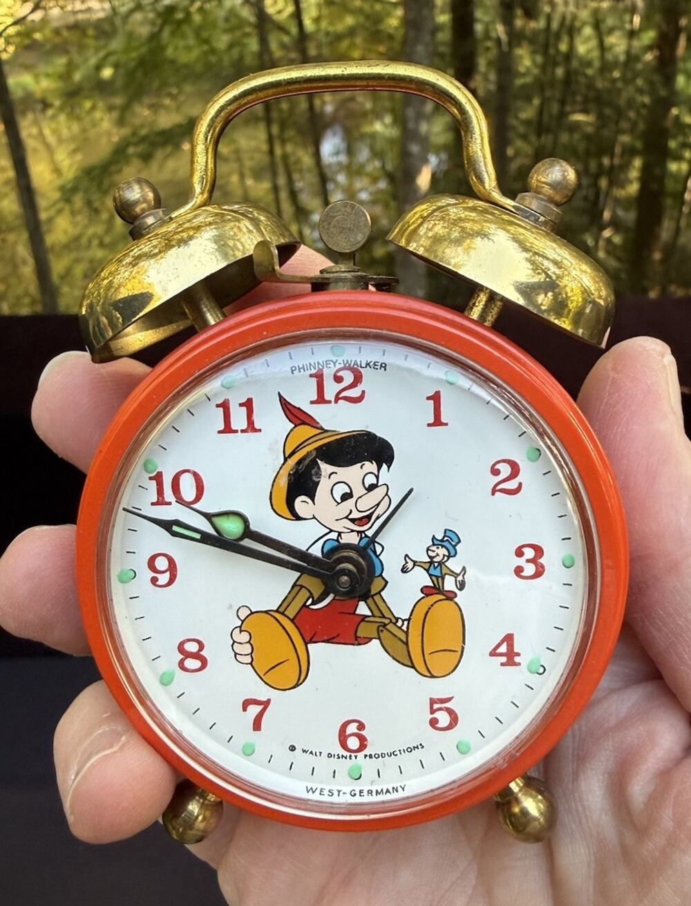 Disney Pinocchio Phinney Walker alarm clock used 4 inch Vintage Works!